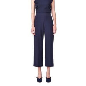 REBECCA TAYLOR Womens Wide Leg Navy Blue Silk Blend Pants